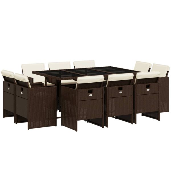 vidaXL 11-cz. zestaw mebli ogrodowych, poduszki, brązowy, rattan PE
