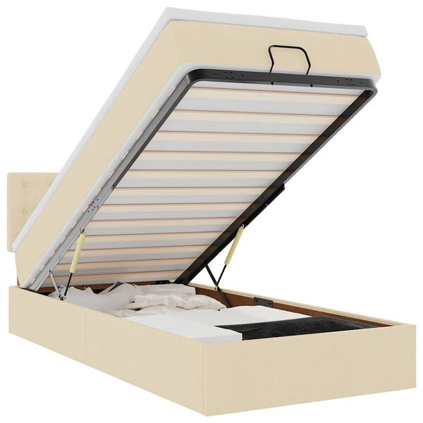 vidaXL Rama ł&oacute;żka otomana z materacem, kremowa, 90x190 cm, tkanina