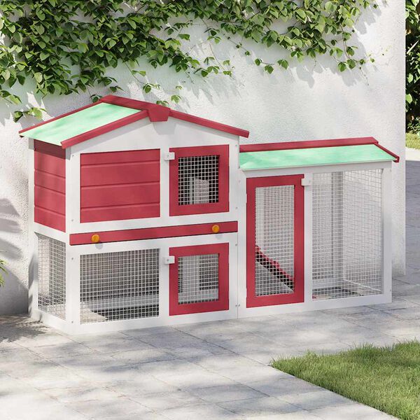vidaXL Duża klatka dla królików, czerwono-biała, 145x45x84 cm, drewno