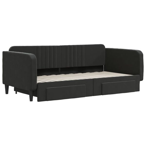 vidaXL Sofa rozsuwana z szufladami, czarna, 90x190 cm, aksamit