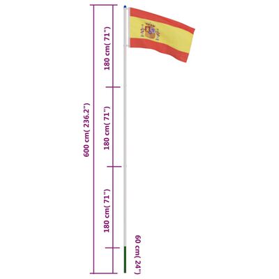 vidaXL Flaga Hiszpanii z aluminiowym masztem, 6 m