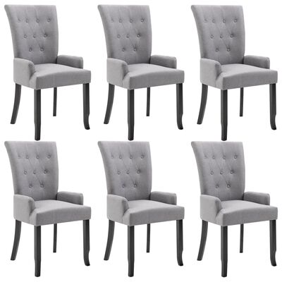 vidaXL Krzesła stołowe z podłokietnikami, 6 szt., jasnoszare, tkanina