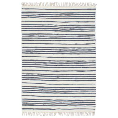 vidaXL Ręcznie tkany dywan Chindi 120x170 cm, bawełna, biało-niebieski