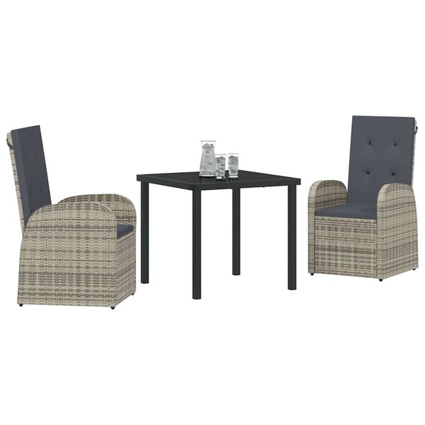 vidaXL Zestaw do jadalni w ogrodzie z poduszką 3 pcs Szary polirattan