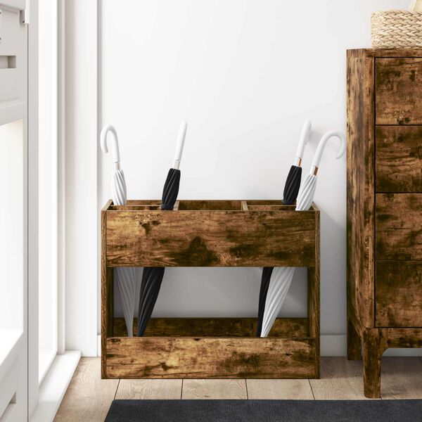 vidaXL Stojak na parasol z przechowywaniem Dąb wędzony 65 x 24 x 50 cm