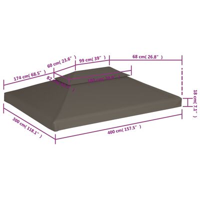 vidaXL Zadaszenie altany, 2-poziomowe, 310 g/m², 4 x 3 m, taupe