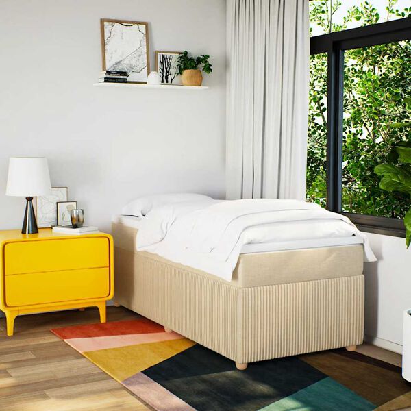 vidaXL Ł&oacute;żko kontynentalne z materacem, kremowe, tkanina, 90x190 cm