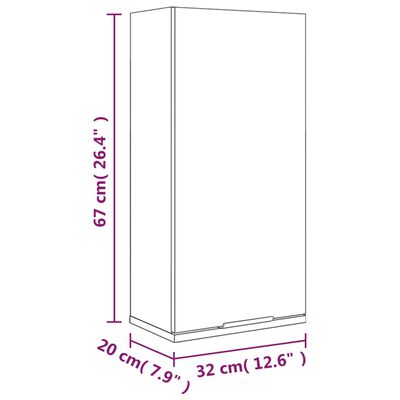 vidaXL Wisząca szafka łazienkowa, przydymiony dąb, 32x20x67 cm
