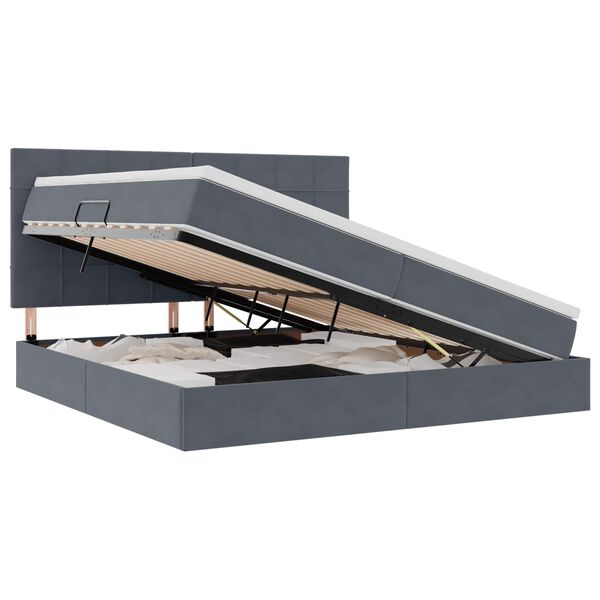 vidaXL Ł&oacute;żko z miejscem na przechowywanie i LED Ciemnoszary Aksamit