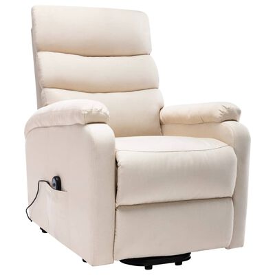 vidaXL Fotel rozkładany, masujący, podnoszony, kremowy, tkanina