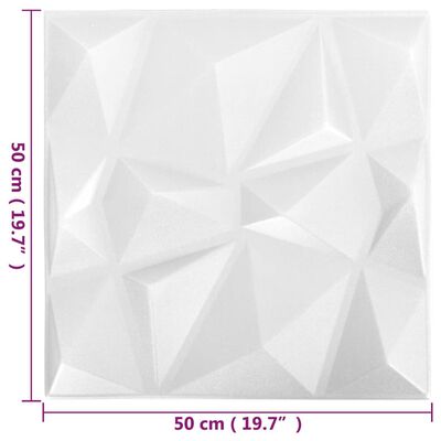 vidaXL Panele ścienne 3D, 12 szt., 50x50 cm, diamentowa biel, 3 m²