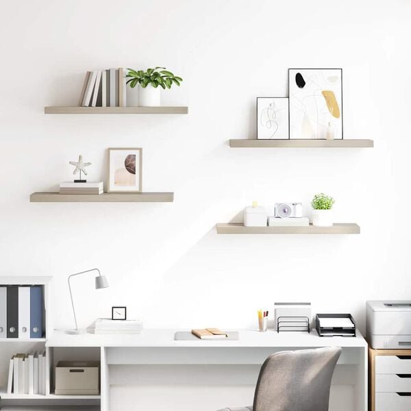 vidaXL P&oacute;łki ścienne, 4 szt., kolor dębowy, 80 x 23,5 x 3,8 cm, MDF