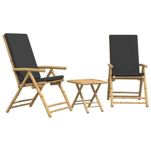 vidaXL 3-cz. zestaw mebli bistro, ciemnoszare poduszki, bambus