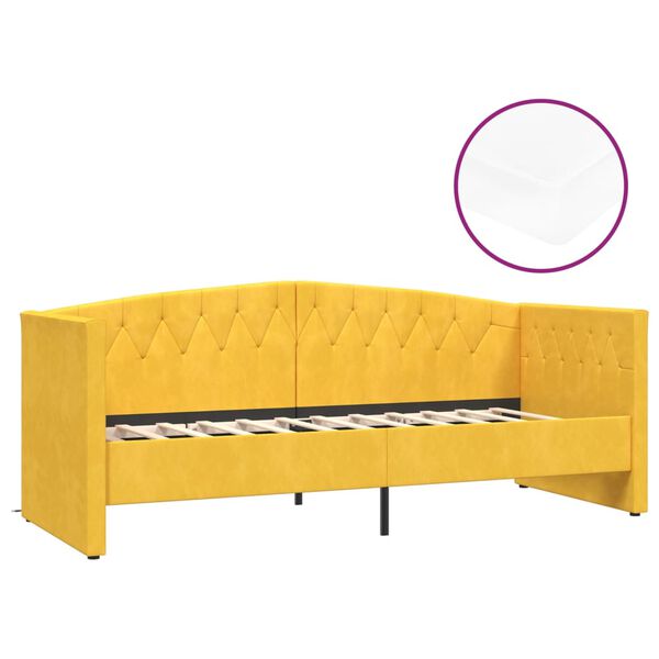 vidaXL Ł&oacute;żko dzienne z materacem i USB, ż&oacute;łty aksamit, 90x200 cm