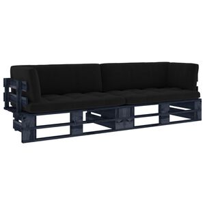 vidaXL Sofa 2-osobowa z palet, z poduszkami, czarna, drewno sosnowe