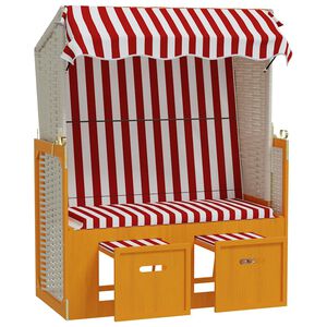 vidaXL Kosz plażowy z zadaszeniem, rattan PE i drewno, biało-czerwony