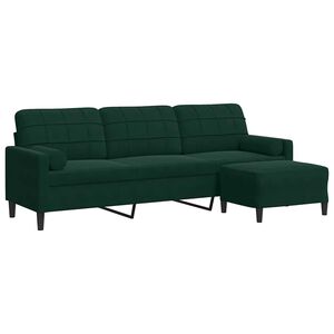 vidaXL 3-osobowa sofa z podn&oacute;żkiem, ciemnozielony, 210 cm, aksamit