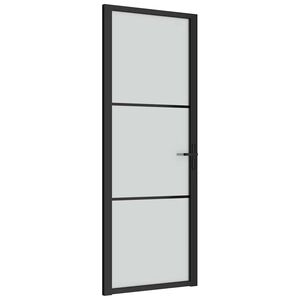 vidaXL Drzwi wewnętrzne, 76x201,5 cm, czarne, matowe szkło i aluminium