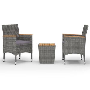 vidaXL 3-częściowy zestaw mebli bistro, rattan PE i akacja, szary
