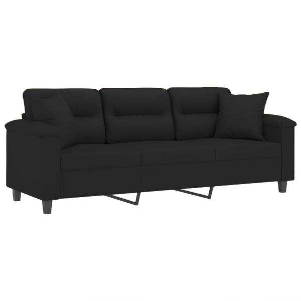 vidaXL 3-osobowa sofa z poduszkami, czarna, 180 cm, mikrofibra