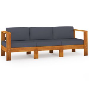 vidaXL 3-osobowa sofa ogrodowa z ciemnoszarymi poduszkami, akacjowa