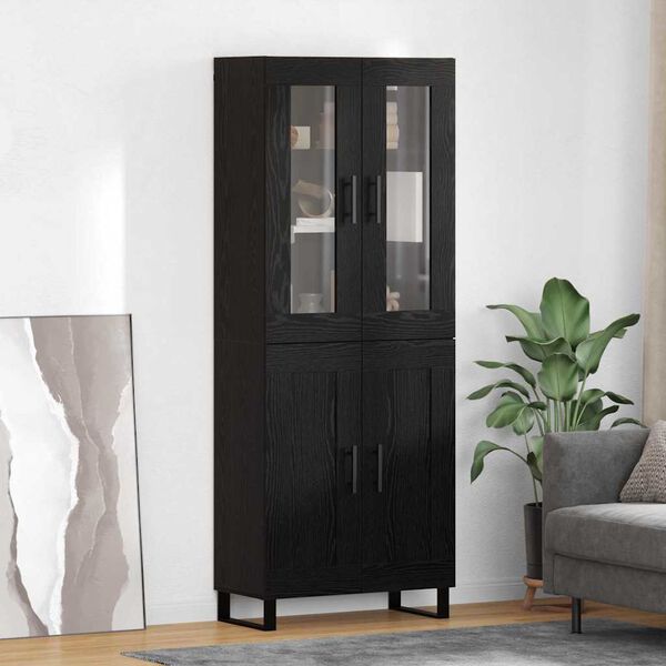 vidaXL Highboard 2 pcs Czarny Dąb Drewno inżynieryjne i szkło