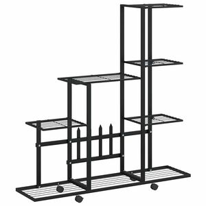 vidaXL Stojak na kwiaty, na k&oacute;łkach, 94,5x25x92,5 cm, czarny, metalowy