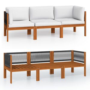vidaXL 3-osobowa sofa ogrodowa z poduszką, drewno akacjowe i lina