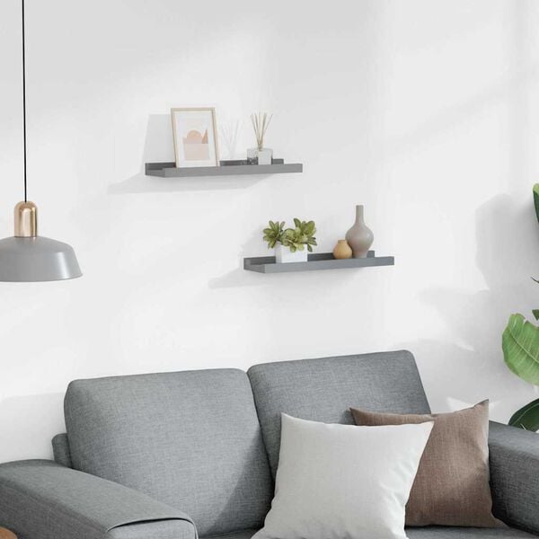 vidaXL P&oacute;łki ścienne na zdjęcia, 2 szt., szare, 40x9x3 cm, MDF