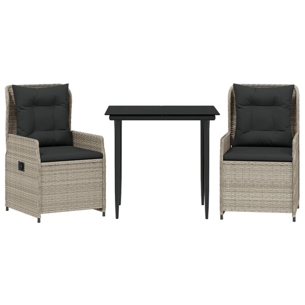 vidaXL 3-cz. zestaw mebli ogrodowych z poduszkami, szary rattan PE