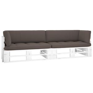vidaXL Sofa 2-osobowa z palet, z poduszkami, biała, drewno sosnowe
