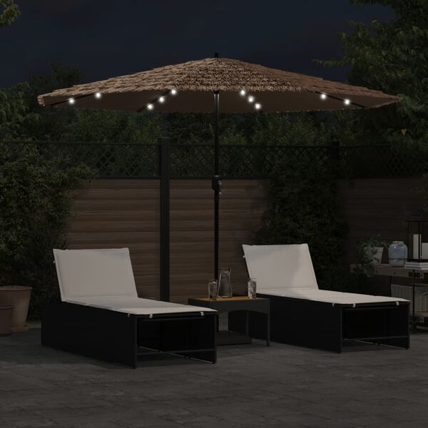 vidaXL Parasol ogrodowy z LED, stalowy słupek, brązowy, 324x324x247 cm