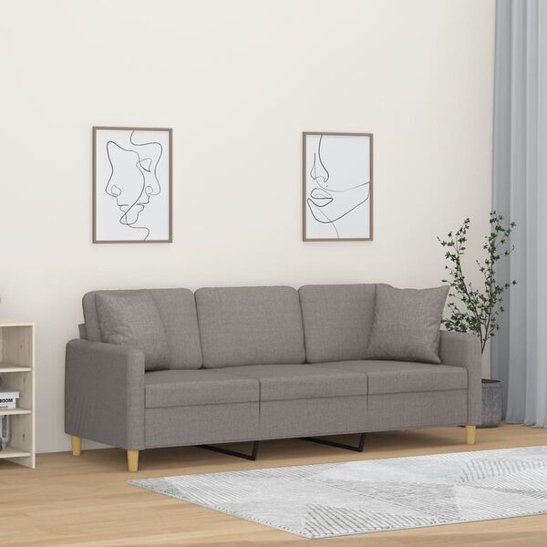 vidaXL 3-osobowa sofa z poduszkami, kolor taupe, 180 cm, tkanina