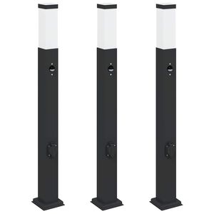 vidaXL Lampy słupkowe z czujnikiem i gniazdkiem 3 szt. 80 cm, czarne, IP44