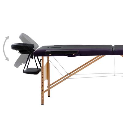 vidaXL Składany drewniany stół do masażu 2-strefowy, czarny