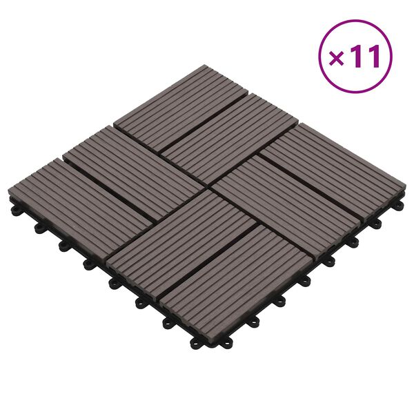 vidaXL Płytka Tarasowa 11 pcs Ciemny brąz 30 x 30 cm