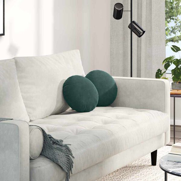 vidaXL Poduszki na siedziska 2 pcs Ciemna zieleń &Oslash; 40 x 13 cm Aksamit