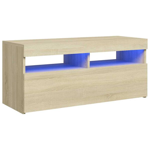 vidaXL Szafka pod TV z oświetleniem LED, dąb sonoma, 90x35x40 cm