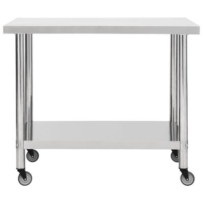 vidaXL Kuchenny stół roboczy na kółkach, 100x30x85 cm, stal nierdzewna
