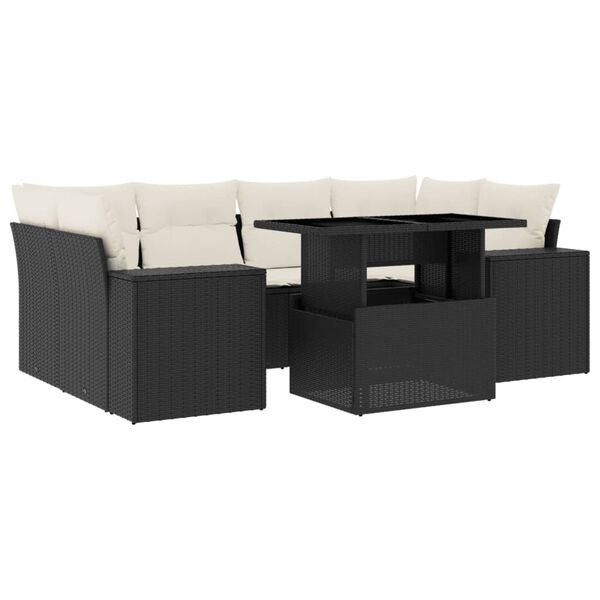 vidaXL 7-cz. zestaw wypoczynkowy do ogrodu, z poduszkami, czarny