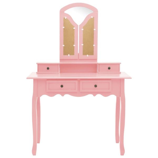 vidaXL Toaletka ze stołkiem, r&oacute;żowa, 100x40x146 cm, drewno paulowni