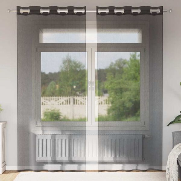 vidaXL Zasłony woalowe z przelotkami 2 szt. Czarne 140x245 cm