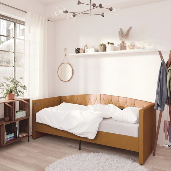 vidaXL Łóżko dzienne z materacem i USB, brązowy aksamit, 90x200 cm