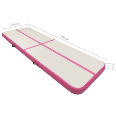 vidaXL Mata gimnastyczna z pompką, 300x100x15 cm, PVC, różowa