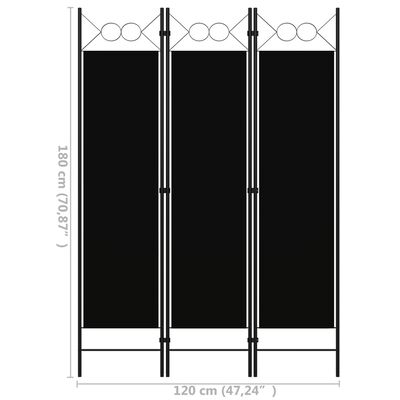 vidaXL Parawan 3-panelowy, czarny, 120 x 180 cm