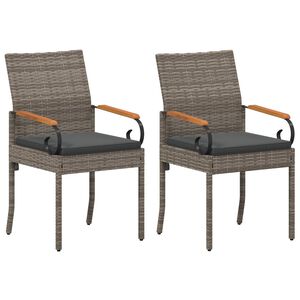 vidaXL Krzesła ogrodowe 2 pcs Szary i ciemnoszary Poli Rattan i Akacja