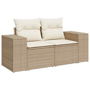 vidaXL Sofa ogrodowa z poduszkami, 2-osobowa, beżowa, polirattan