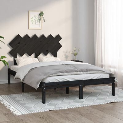 vidaXL Rama łóżka, czarna, 135x190 cm, lite drewno