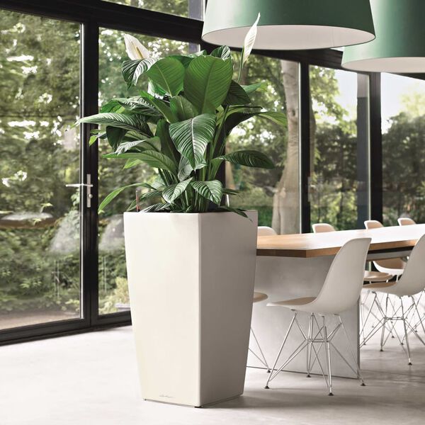 LECHUZA Donica Cubico 40 ALL-IN-ONE, biała, wysoki połysk, 18191