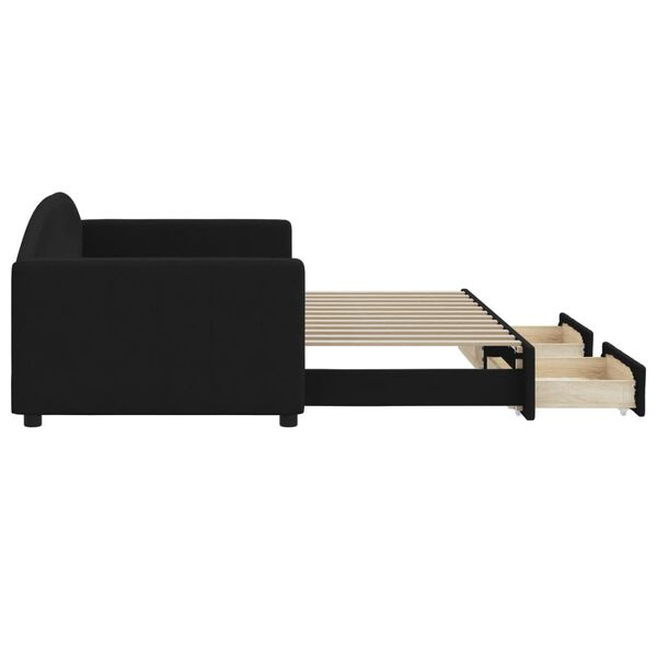 vidaXL Sofa rozsuwana z szufladami, czarna, 90x200 cm, tkanina